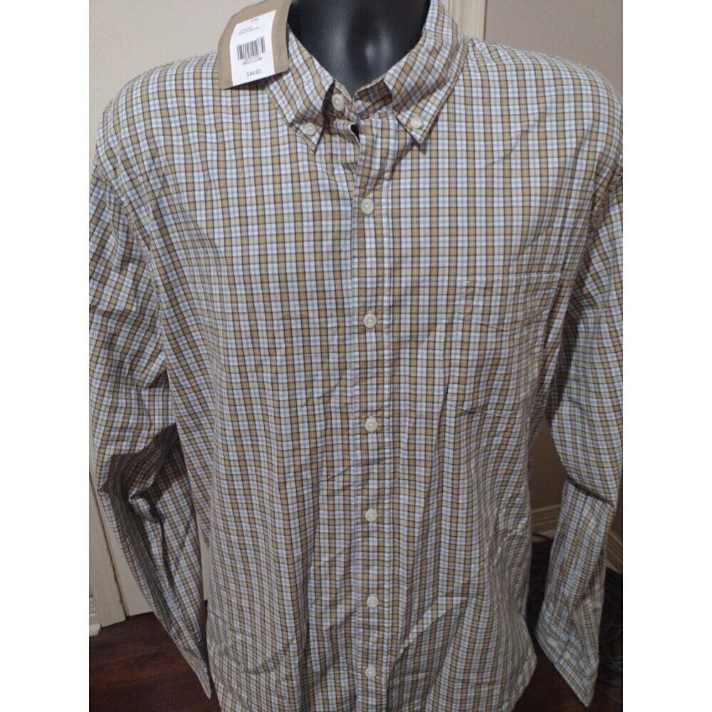 New True Craft Men's 2XL Button Up Flex Shirt Brown White Long Sleeve NWT